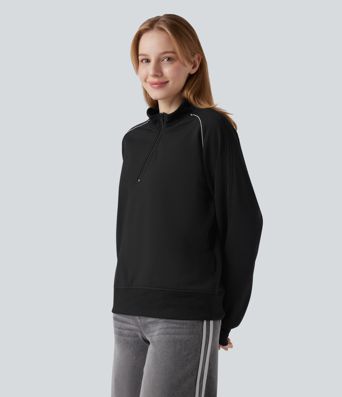 Lässiges Raglan-Sweatshirt mit Halbreißverschluss, langen Ärmeln, Color-Block und Taschen