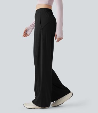 High Waisted Wide Leg Yoga Pants with Pockets