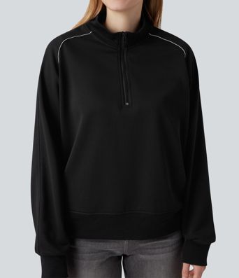 Lässiges Raglan-Sweatshirt mit Halbreißverschluss, langen Ärmeln, Color-Block und Taschen