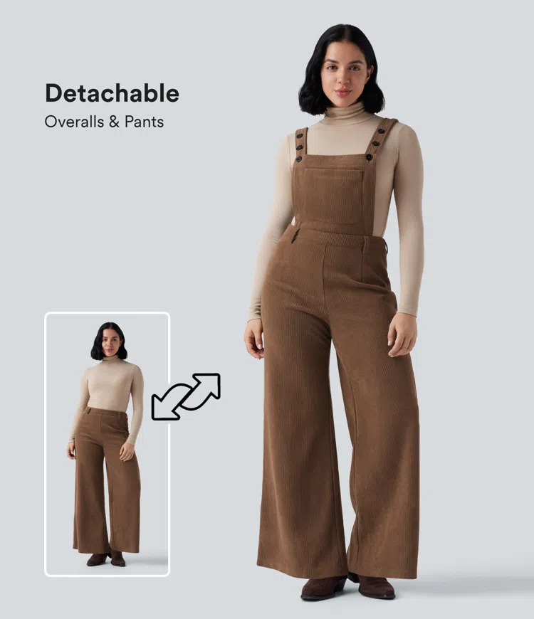 Adjustable Straps Corduroy Casual Detachable Dungarees with Pocket