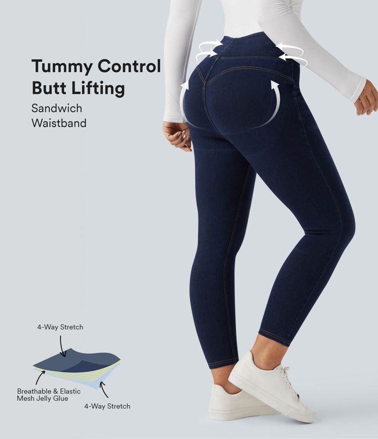Halara Flex™ High Waisted Tummy Control Butt Lifting Denim Casual Leggings with Pockets