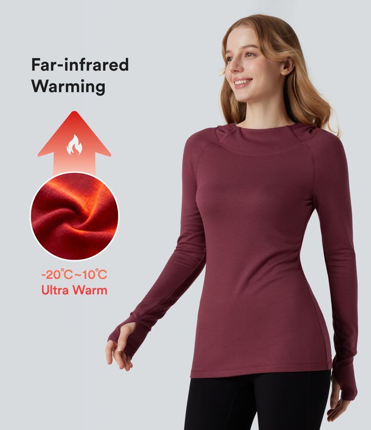Halara HeatCore Hooded Long Sleeve Thumb Hole Warming Yoga Sports Top