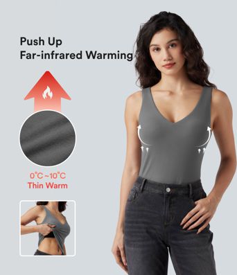 Halara HeatCore V Neck Push-Up Casual Warming Tank Top A/B Cup