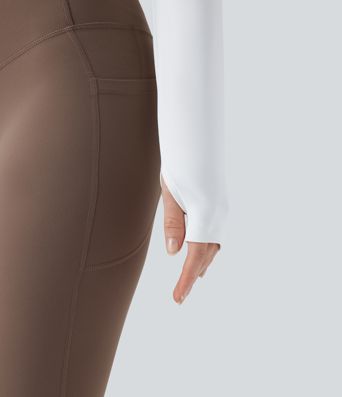 Halara UltraSculpt™ Push-Up Molded Cups Halter Long Sleeve Thumb Holes Zipper Cropped Workout Sports Top