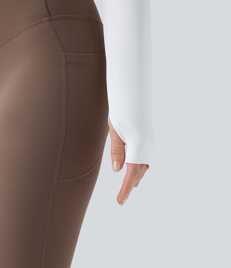 Halara UltraSculpt™ Push-Up Molded Cups Halter Long Sleeve Thumb Holes Zipper Cropped Workout Sports Top