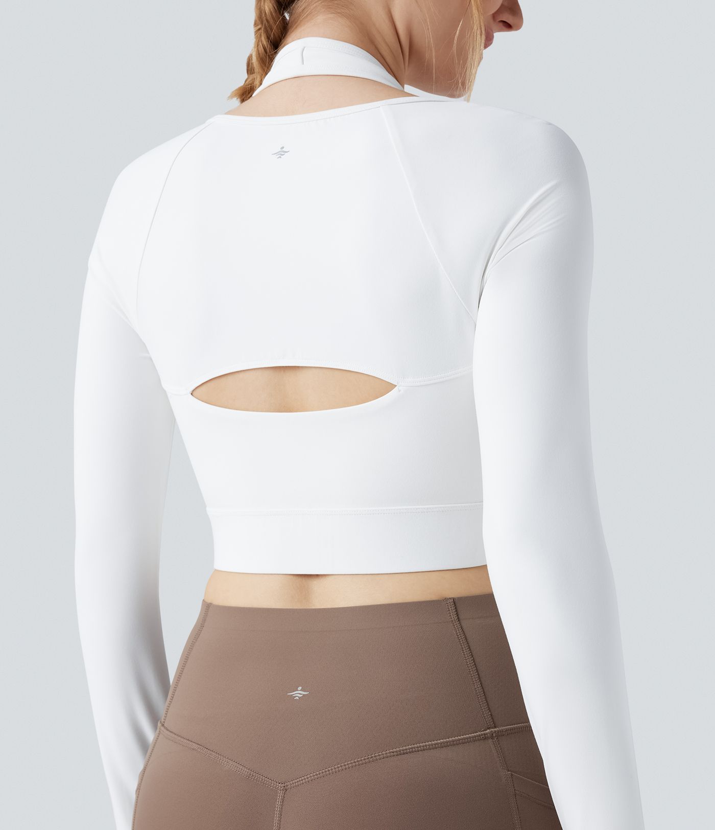 Halara UltraSculpt™ Push-Up Molded Cups Halter Long Sleeve Thumb Holes Zipper Cropped Workout Sports Top