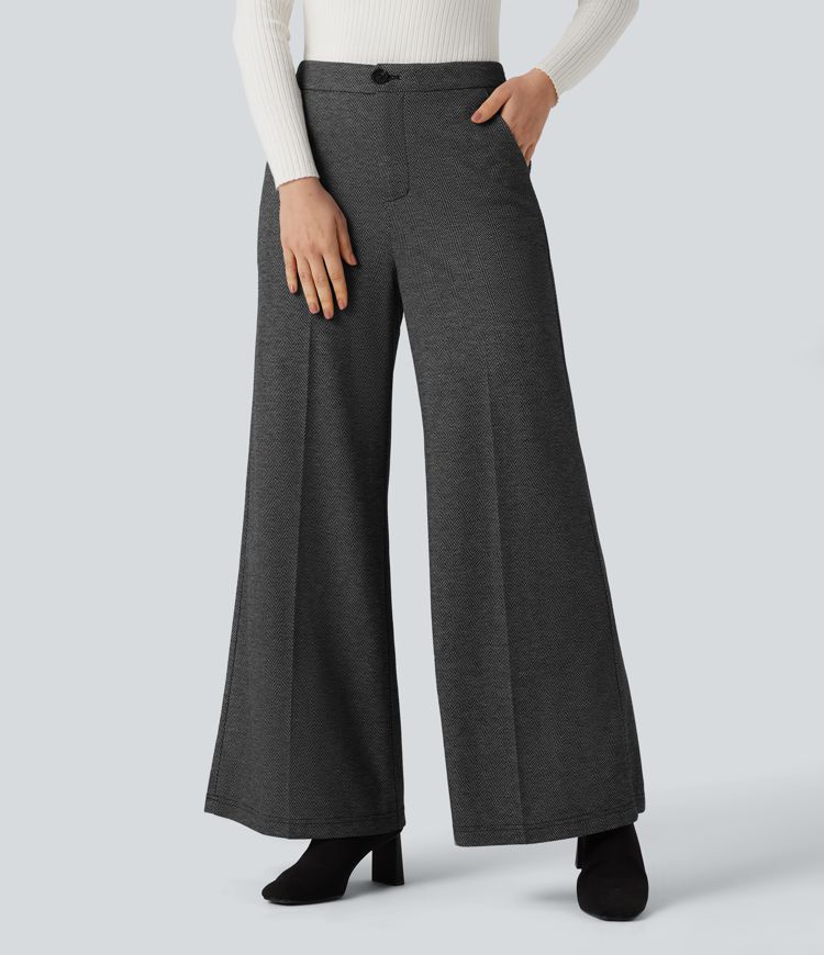 Pantalon de travail taille haute à jambe large en chevrons, avec poches Pantalon de travail taille haute à jambe large en chevrons, avec poches