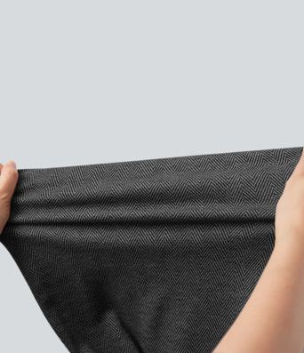 High Waisted Wide Leg Herringbone Suit Work Pants with Pockets