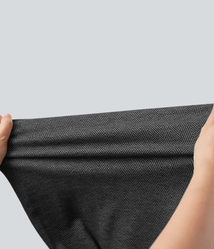 High Waisted Wide Leg Herringbone Suit Work Pants with Pockets