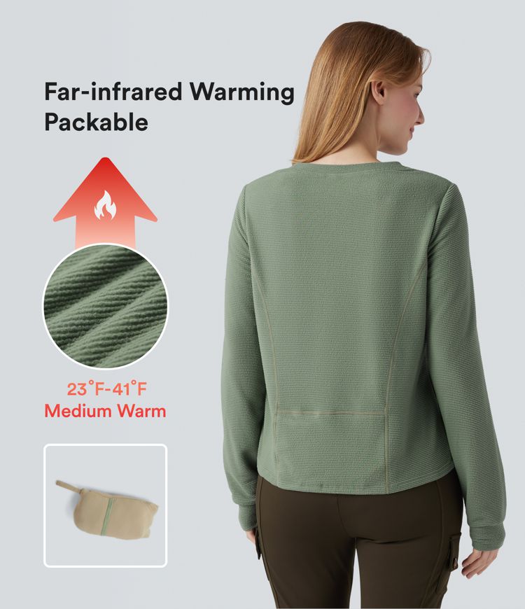 Round Neck Long Sleeve Fleece Casual Packable Sweatshirt with Pocket