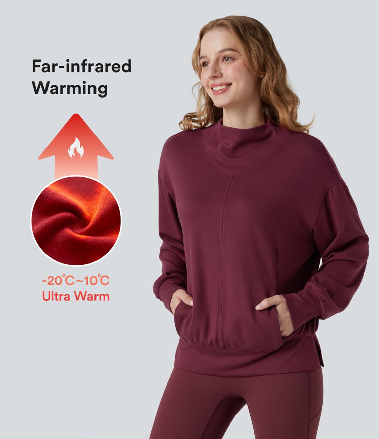 Halara HeatCore - Yoga-Sport-Top mir hohem Kragen, Taschen und langen Ärmeln - wärmend