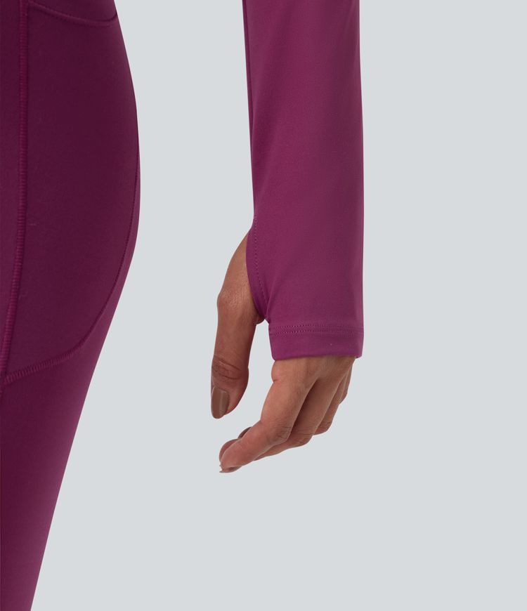 SoftlyZero™ Plush Square Neck Long Sleeve Thumb Holes Backless Adjustable Buckle Cropped Yoga Sports Top