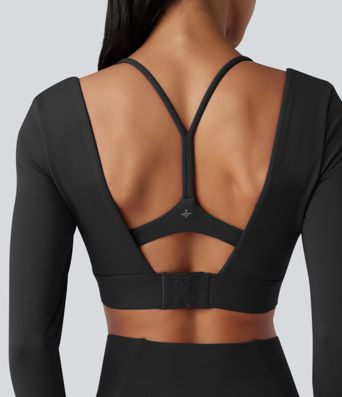 SoftlyZero™ Plush Square Neck Long Sleeve Thumb Holes Backless Adjustable Buckle Cropped Yoga Sports Top