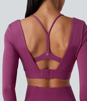 SoftlyZero™ Plush Square Neck Long Sleeve Thumb Holes Backless Adjustable Buckle Cropped Yoga Sports Top