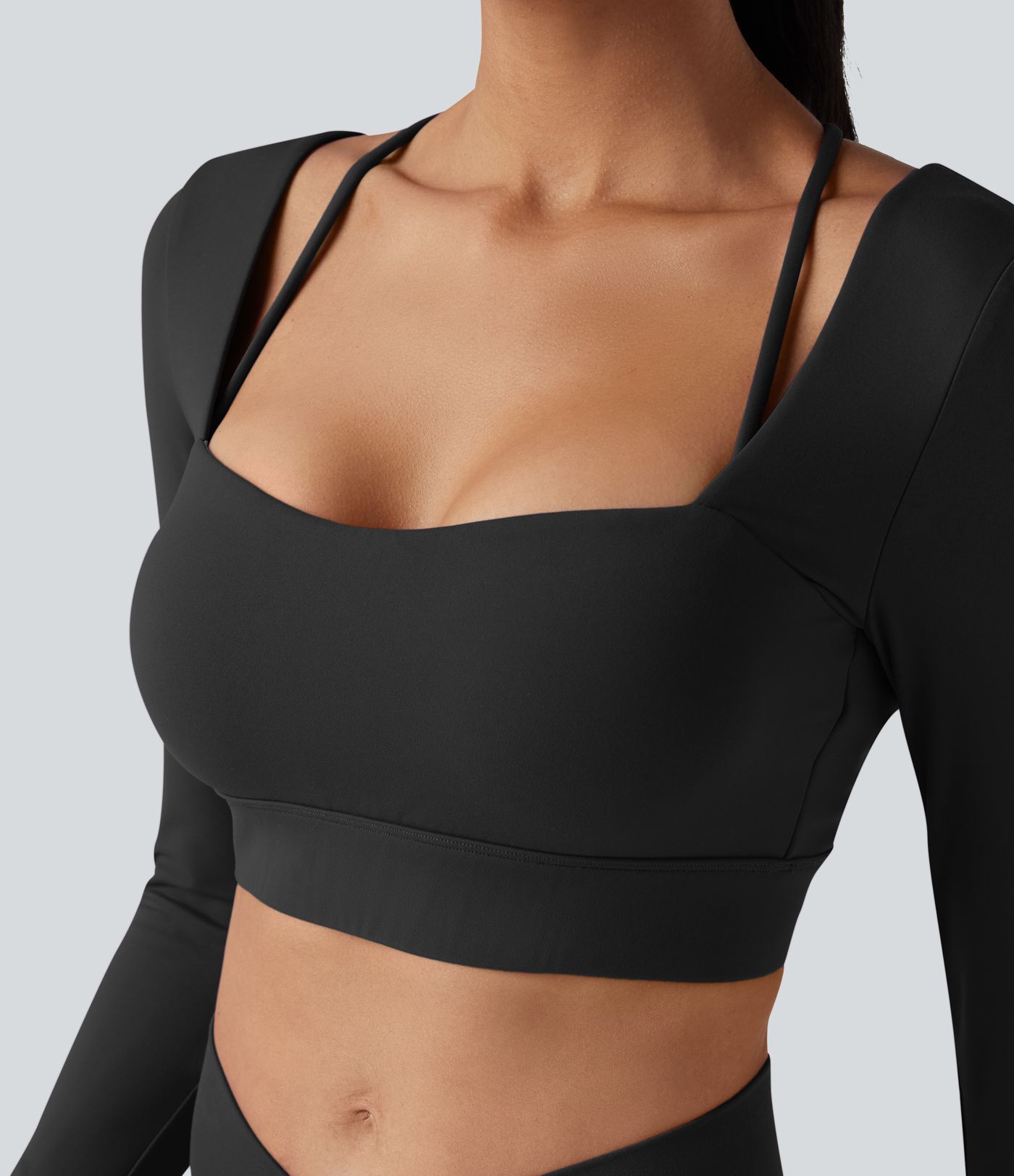 SoftlyZero™ Plush Square Neck Long Sleeve Thumb Holes Backless Adjustable Buckle Cropped Yoga Sports Top