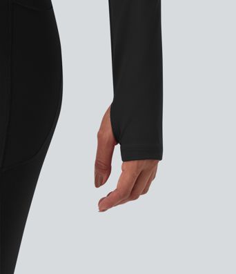 SoftlyZero™ Plush Square Neck Long Sleeve Thumb Holes Backless Adjustable Buckle Cropped Yoga Sports Top