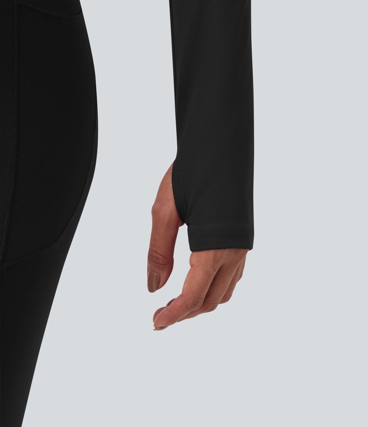 SoftlyZero™ Plush Square Neck Long Sleeve Thumb Holes Backless Adjustable Buckle Cropped Yoga Sports Top