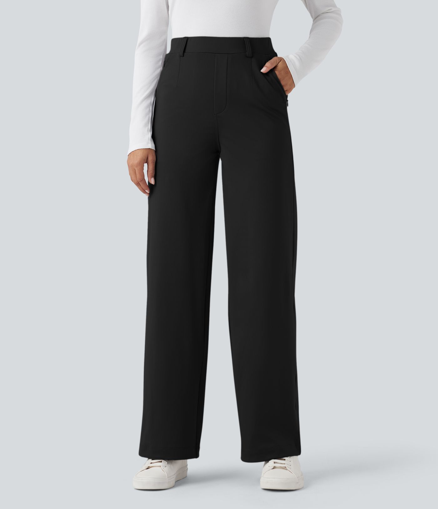 Halara Flex™ pracovní kalhoty s vysokým pasem a zpevněním v oblasti břicha, rovné nohavice, s kapsami