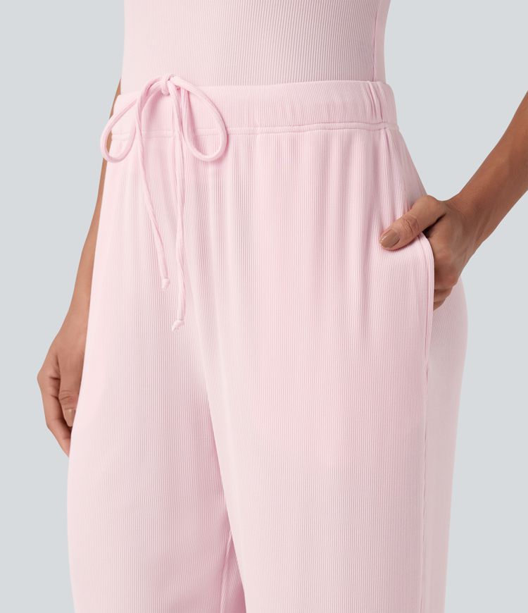 Pantalon d'intérieur taille moyenne avec cordon de serrage en maille côtelée avec poches