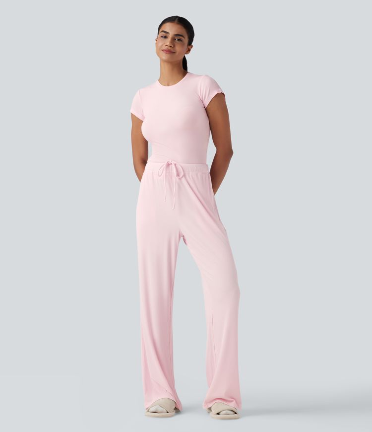 Pantalon d'intérieur taille moyenne avec cordon de serrage en maille côtelée avec poches