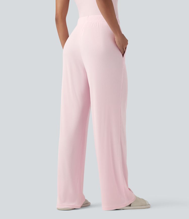 Pantalon d'intérieur taille moyenne avec cordon de serrage en maille côtelée avec poches