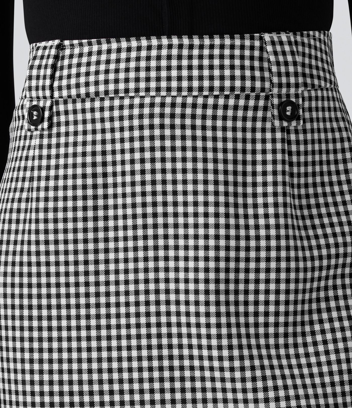 Mid Rise Zip Split Plaid Work Straight Skirt with Pockets