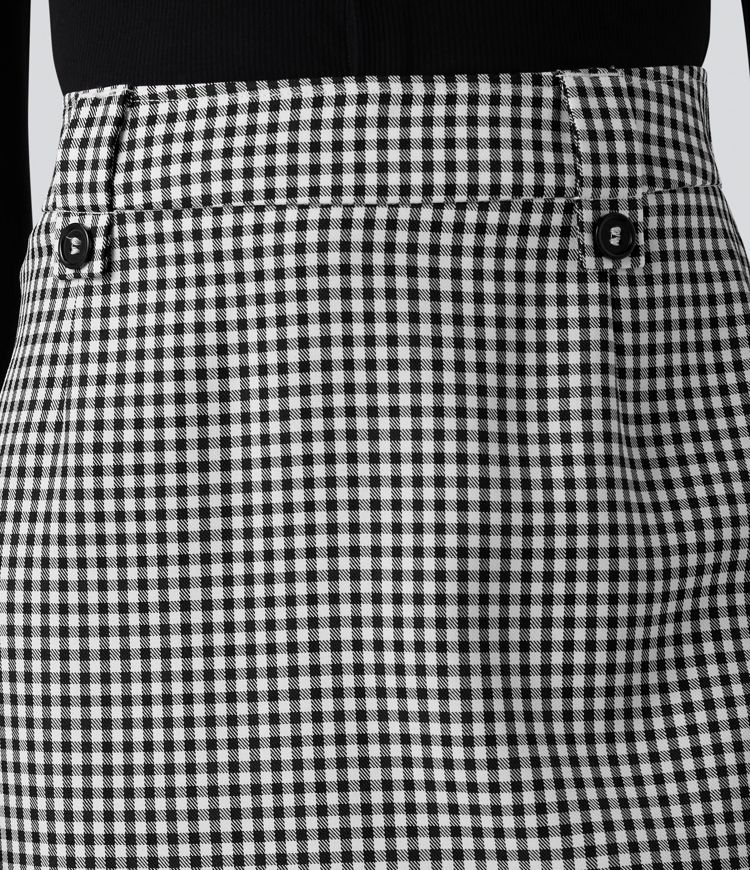 Mid Rise Zip Split Plaid Work Straight Skirt with Pockets