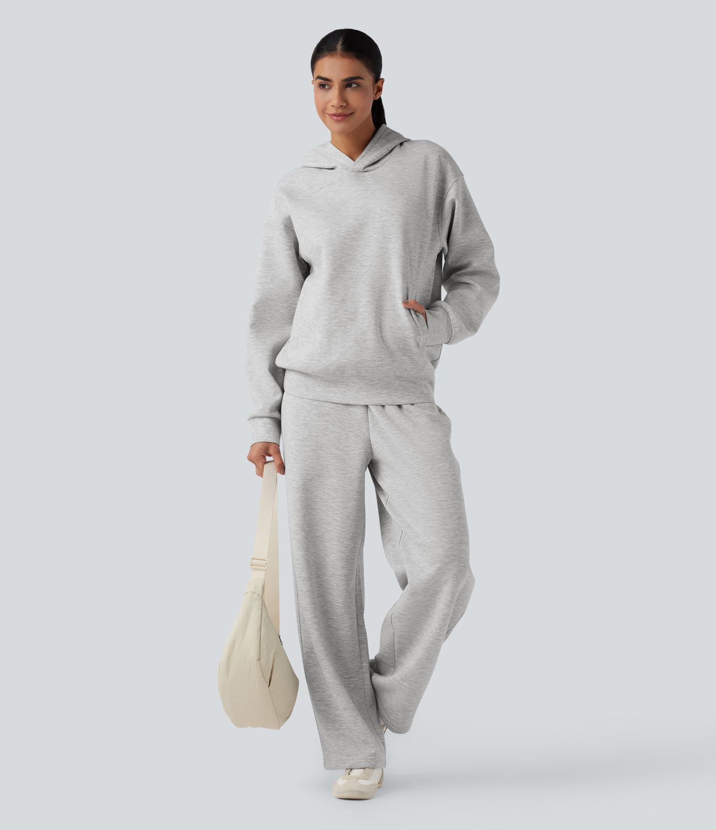 High Waisted Drawstring Cinchable Hem Casual Wide Leg Pants with Pockets