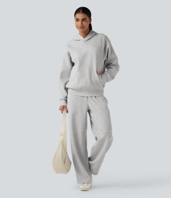 High Waisted Drawstring Cinchable Hem Casual Wide Leg Pants with Pockets