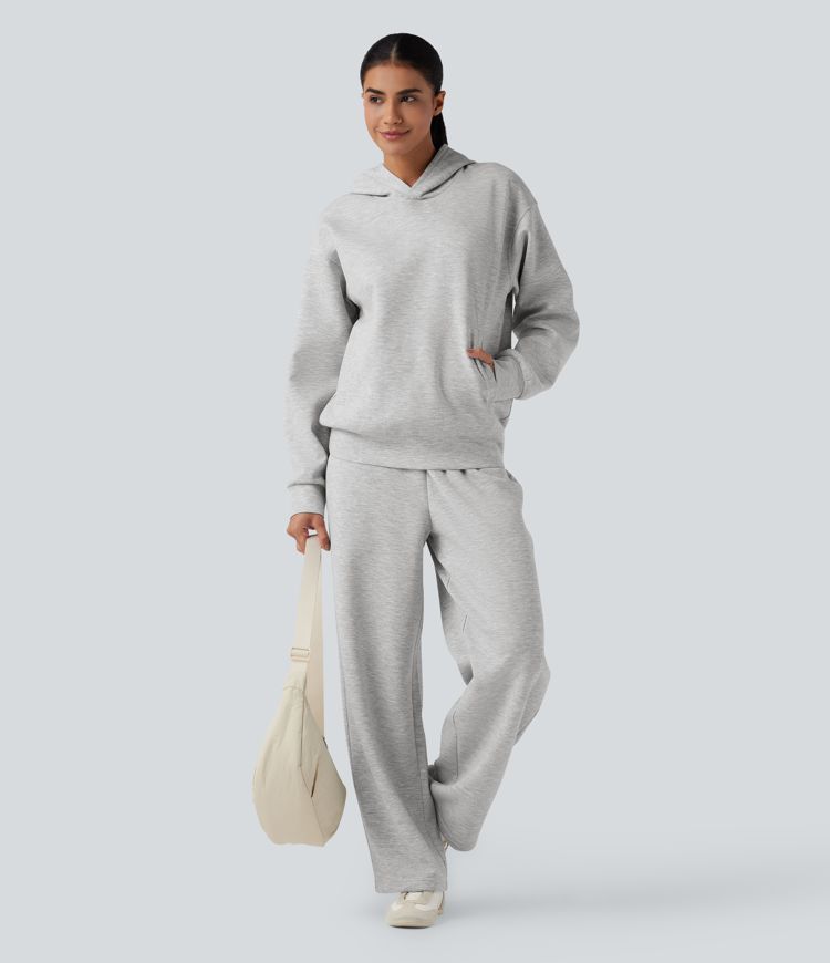 High Waisted Drawstring Cinchable Hem Casual Wide Leg Pants with Pockets