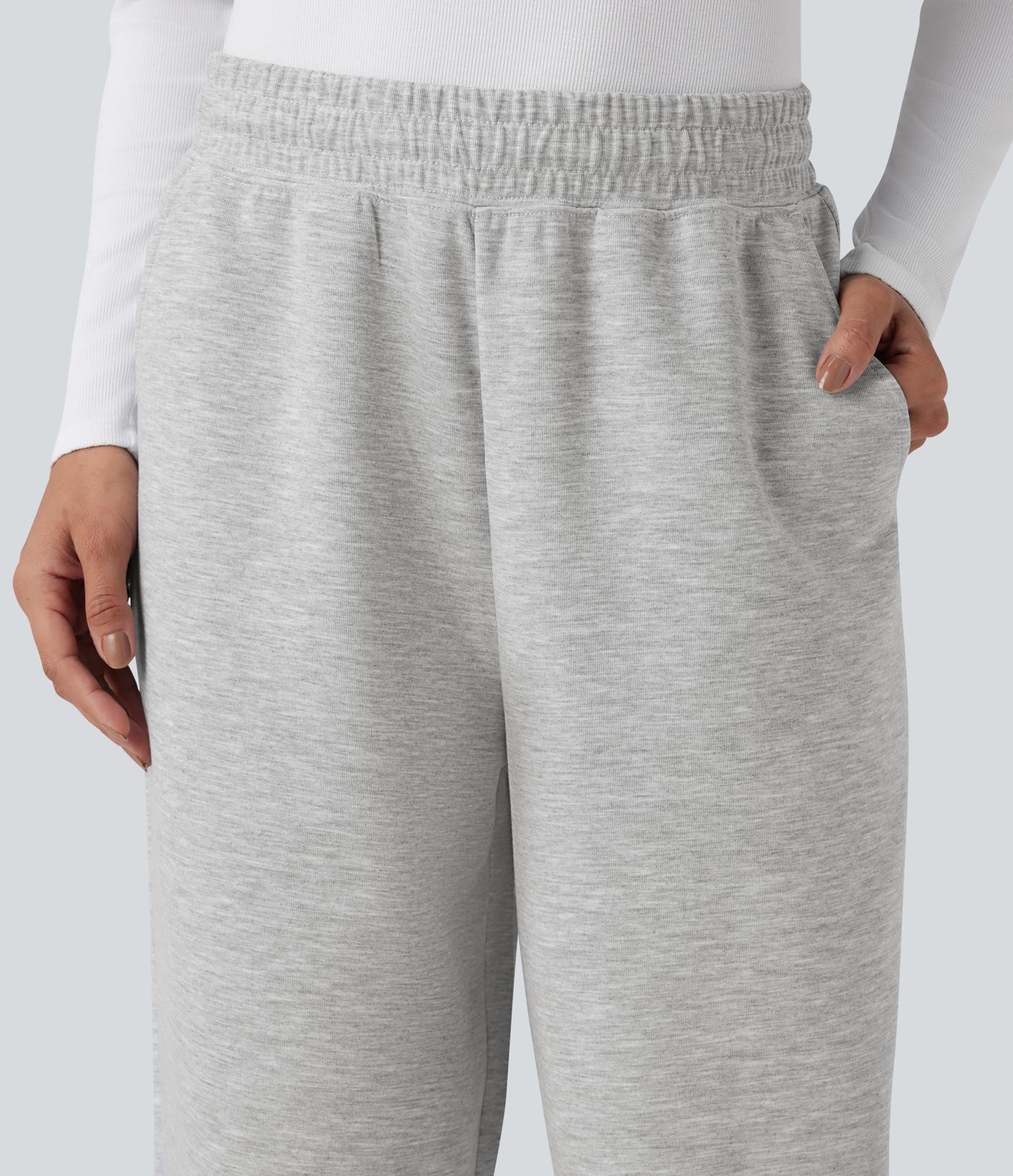 High Waisted Drawstring Cinchable Hem Casual Wide Leg Pants with Pockets