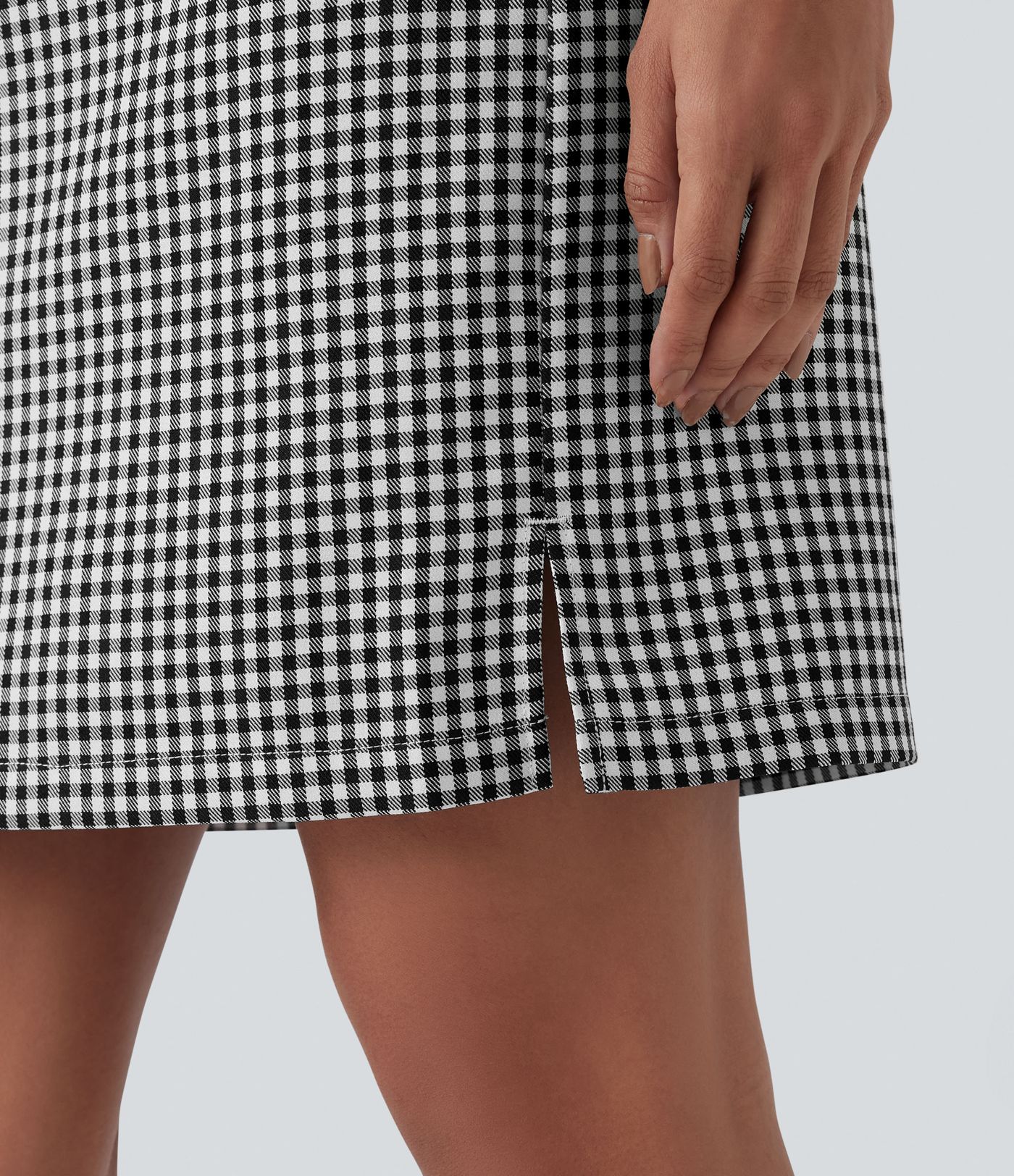 Mid Rise Zip Split Plaid Work Straight Skirt with Pockets