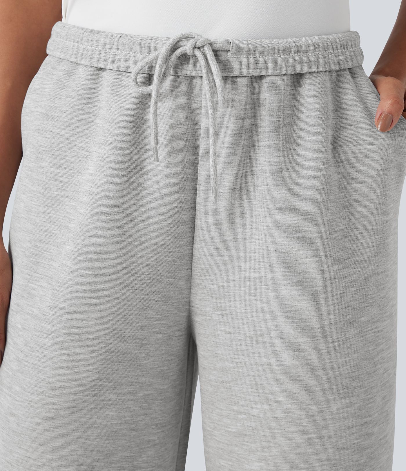 High Waisted Drawstring Cinchable Hem Casual Wide Leg Pants with Pockets