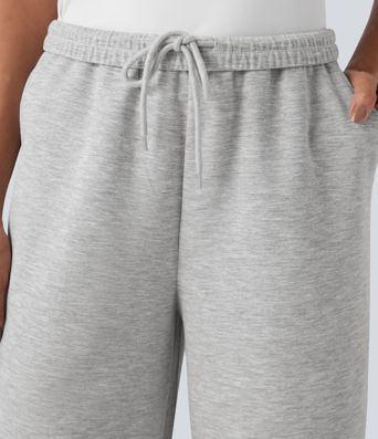 High Waisted Drawstring Cinchable Hem Casual Wide Leg Pants with Pockets