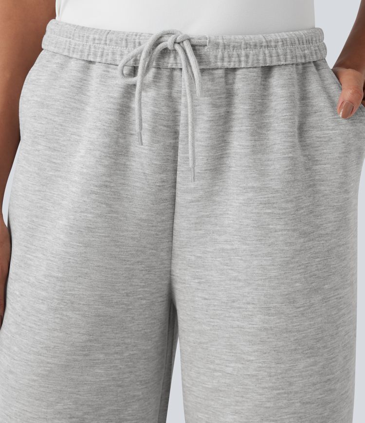 High Waisted Drawstring Cinchable Hem Casual Wide Leg Pants with Pockets