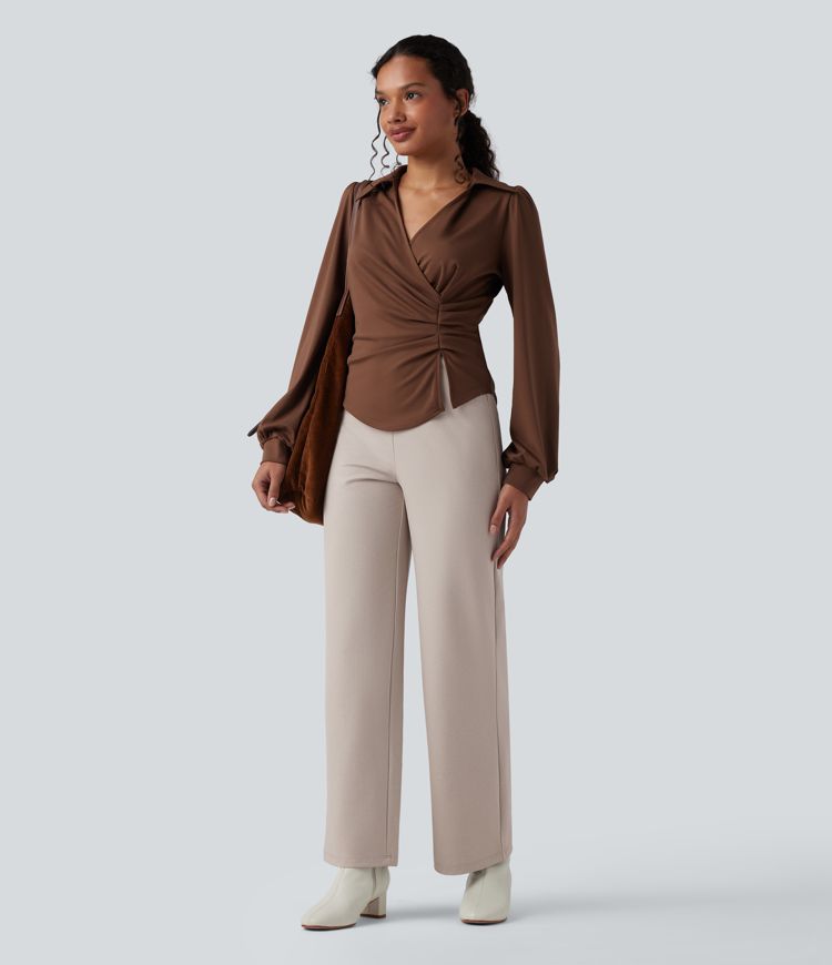 Pantalon tailleur large taille haute en V chevrons Halara Flex™