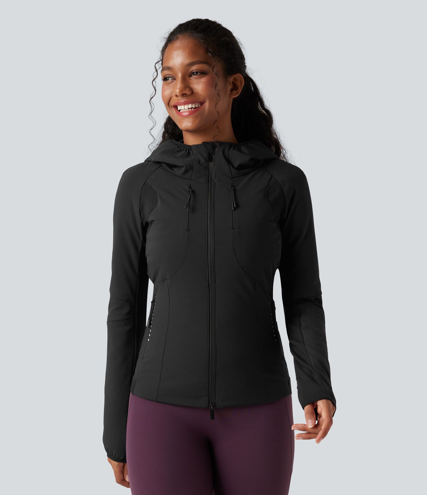 Reflective Hooded Running Down Jacket with Pockets