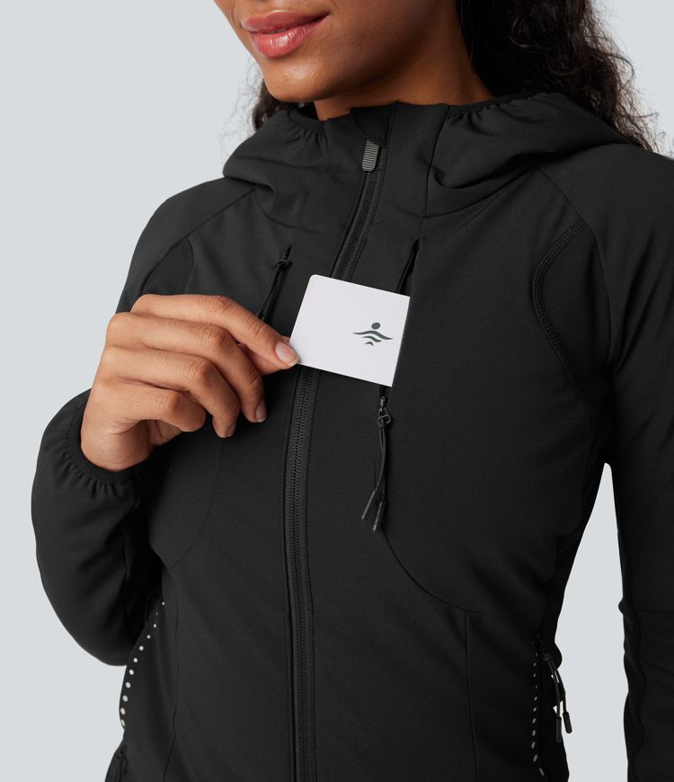 Reflective Hooded Running Down Jacket with Pockets