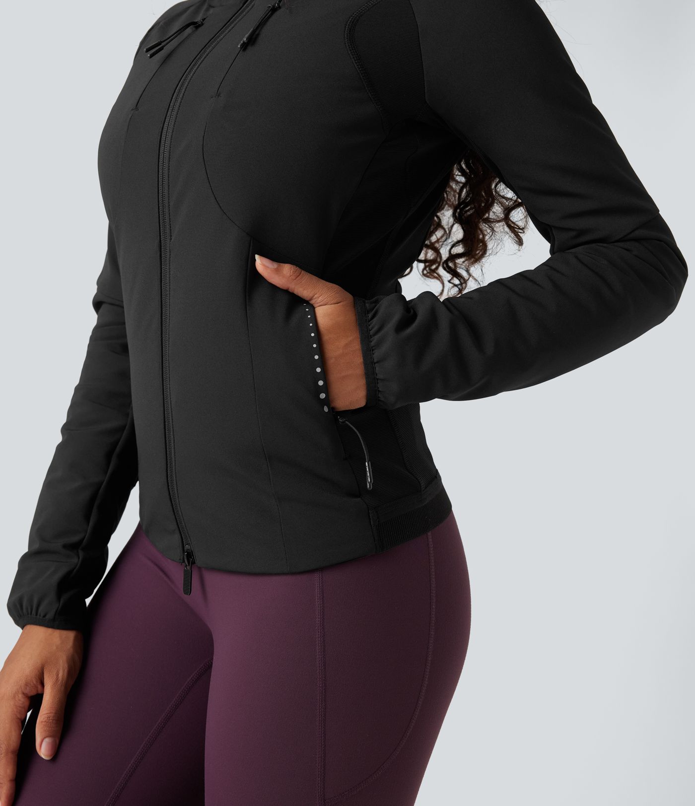 Reflective Hooded Running Down Jacket with Pockets