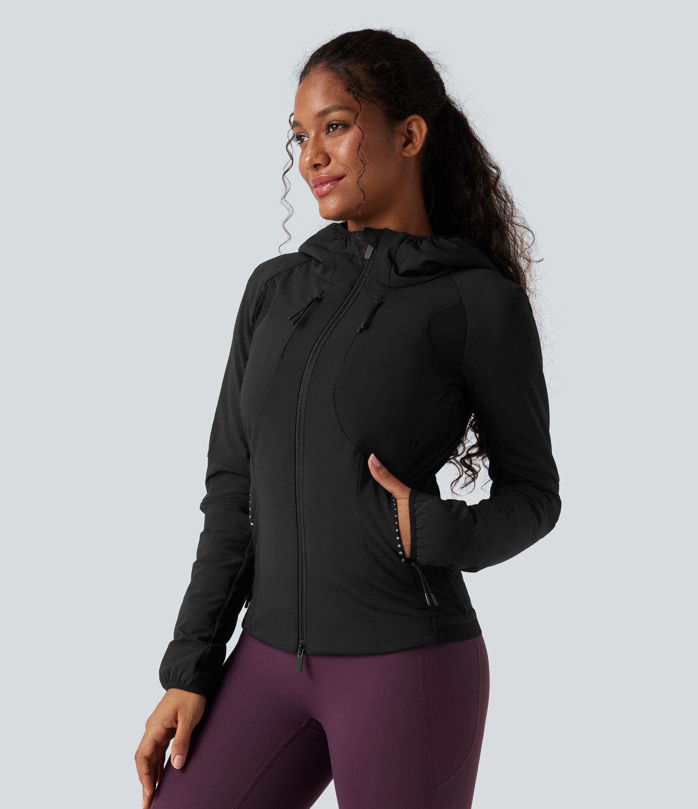 Reflective Hooded Running Down Jacket with Pockets