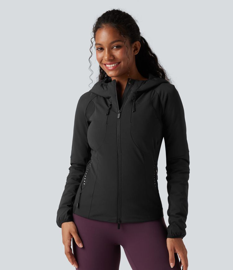 Reflective Hooded Running Down Jacket with Pockets