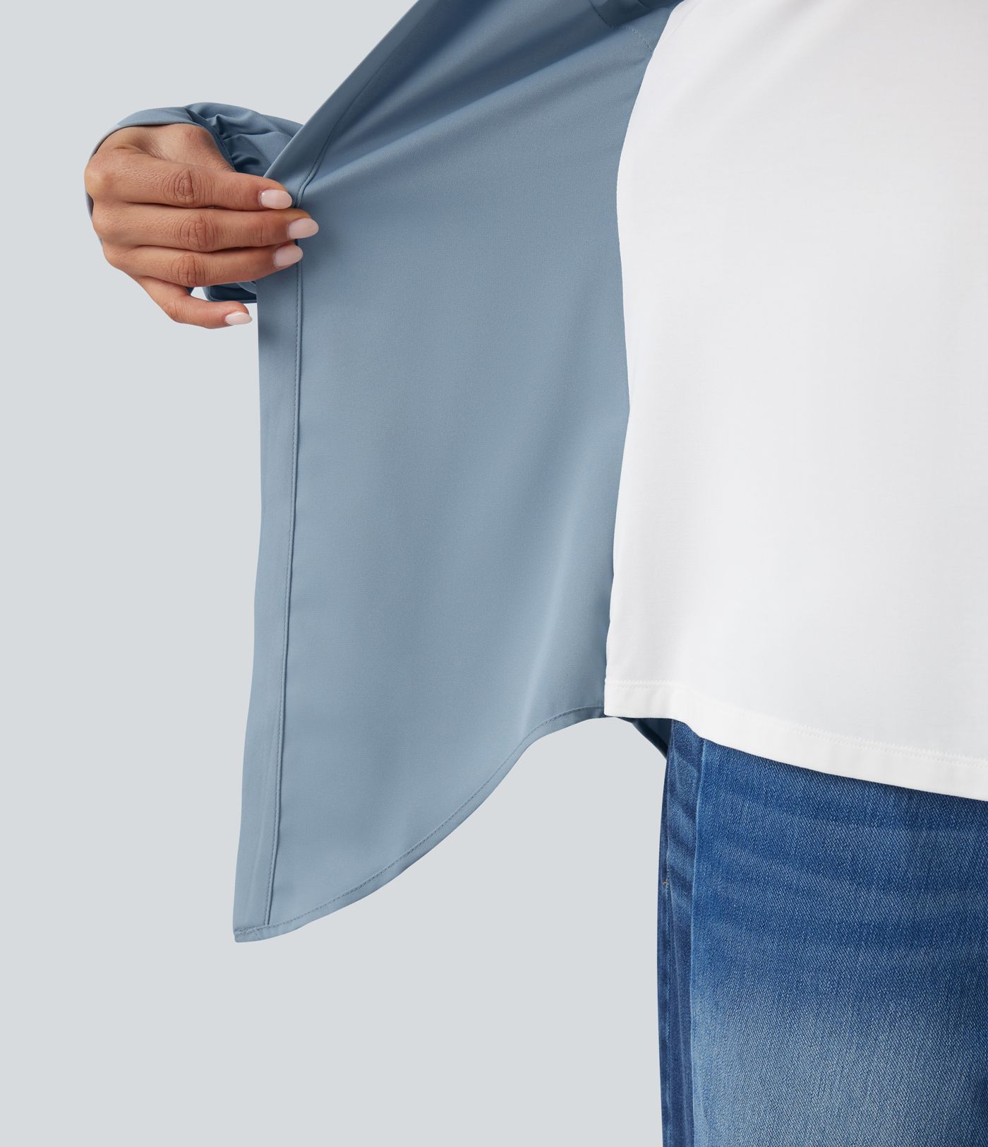 Wrinkle-resistant Collar Crisscross Curved Hem Color Block 2-in-1 Casual Shirt