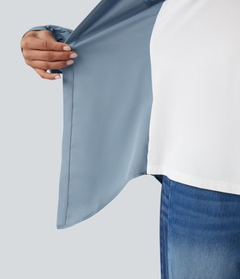 Wrinkle-resistant Collar Crisscross Curved Hem Color Block 2-in-1 Casual Shirt
