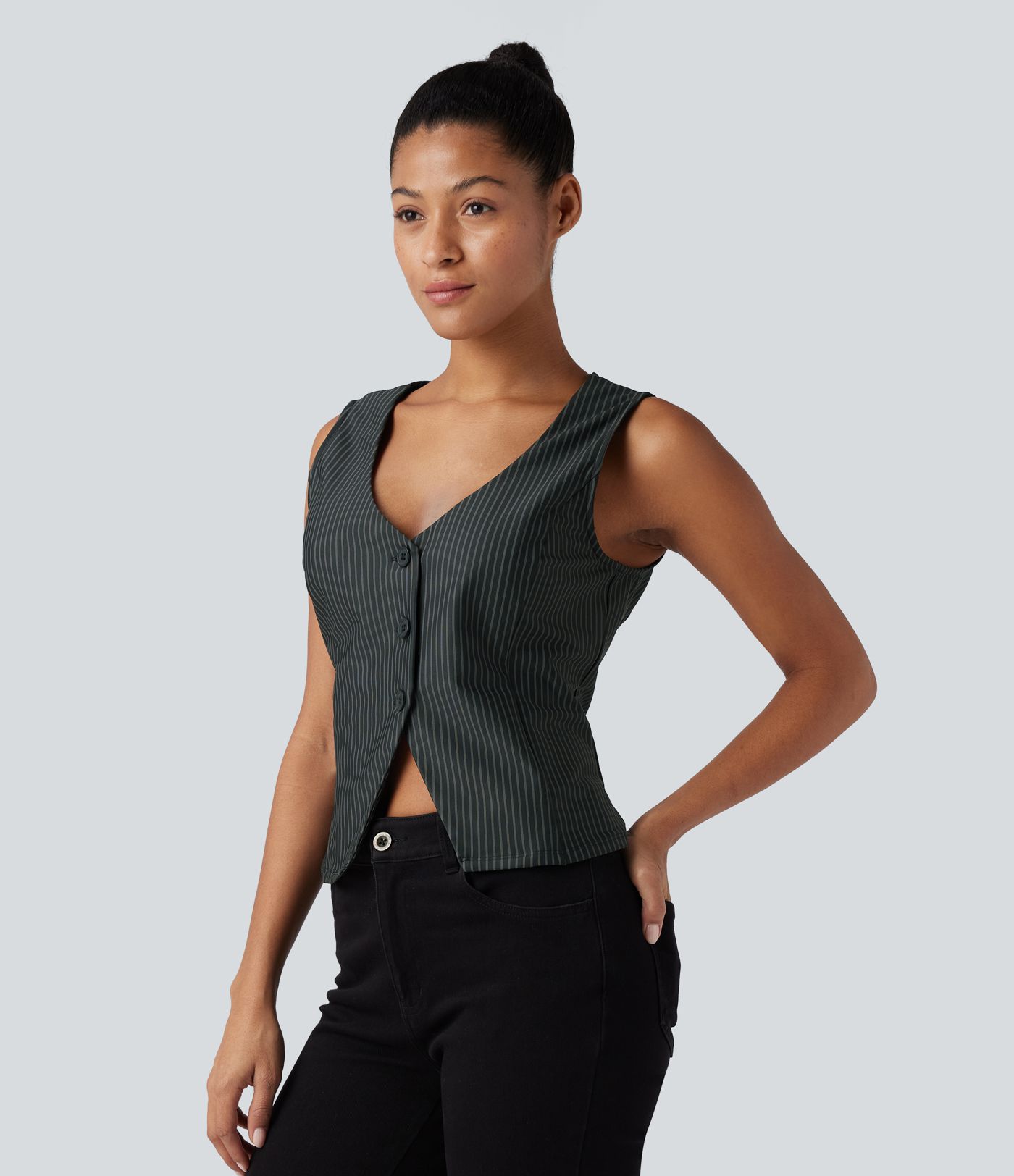 Gilet col V à rayures