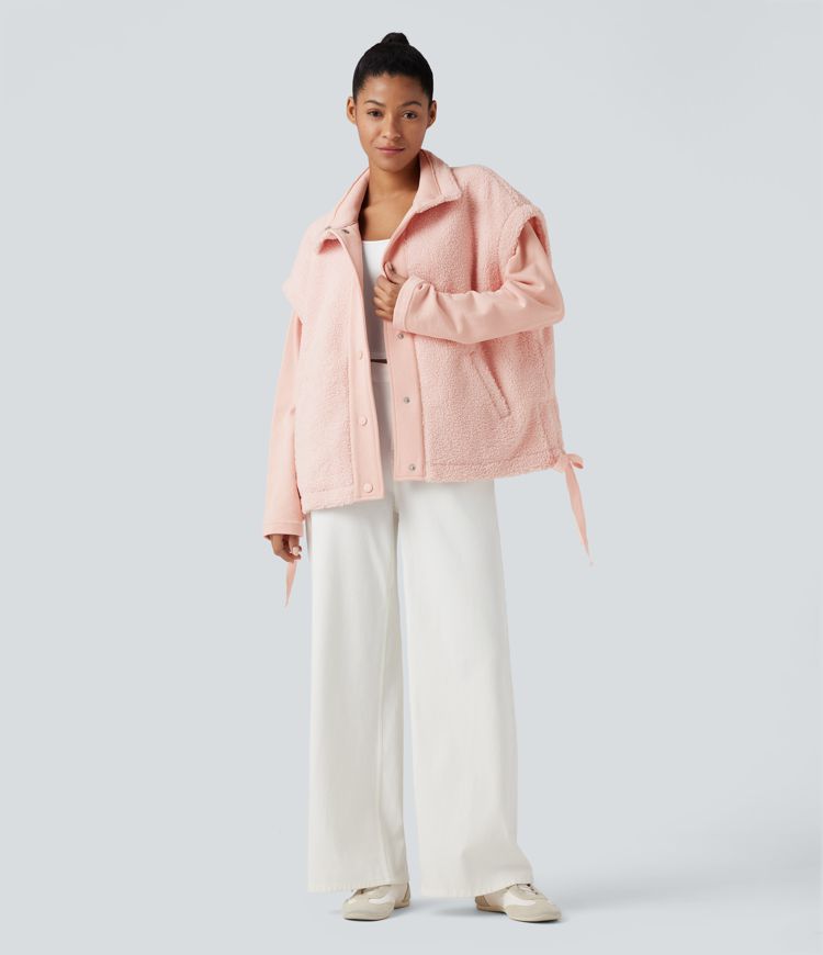 Veste Sherpa 2-en-1 col montant avec nœud et poches