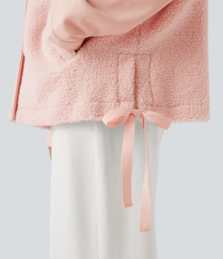 Veste Sherpa 2-en-1 col montant avec nœud et poches