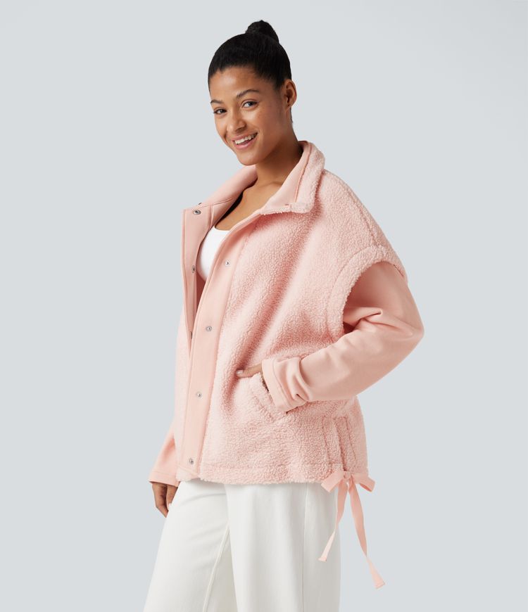 Veste Sherpa 2-en-1 col montant avec nœud et poches