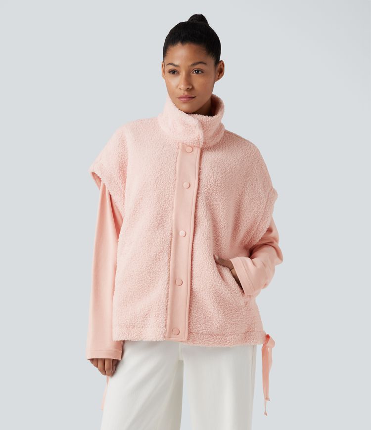 Veste Sherpa 2-en-1 col montant avec nœud et poches