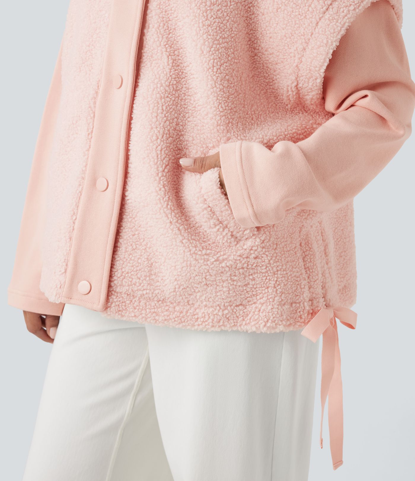 High-neck Knot 2-in-1 Casual Sherpa Jacket with Pockets