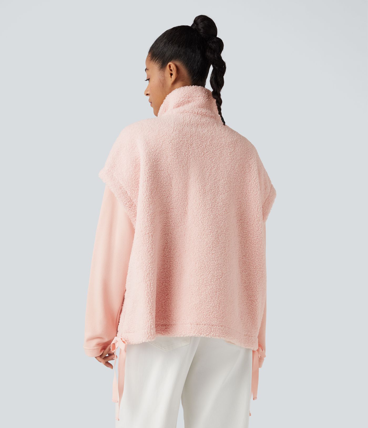 High-neck Knot 2-in-1 Casual Sherpa Jacket with Pockets